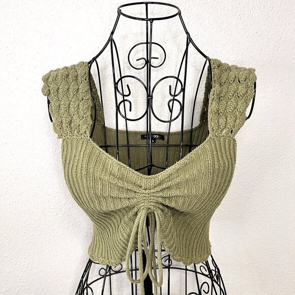 PAPERMOON Tank Top Cropped Sweater Womens Size S Green Snug Fit Adjustable Front - Picture 1 of 13